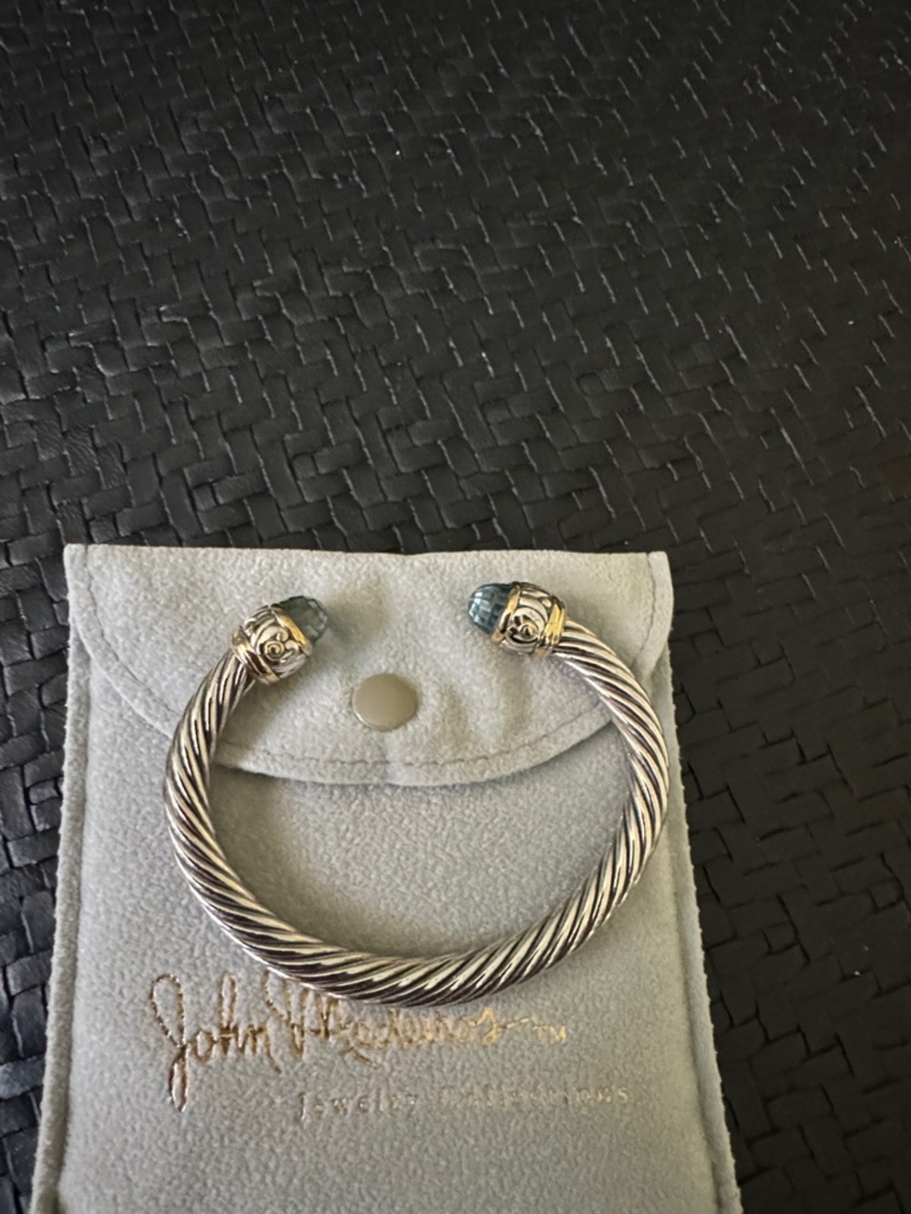 John Medeiros Two-Tone Twisted Cable Cuff Bracelet with Blue Stone Ends